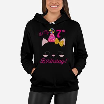 Kids Its My 7Th Birthday Shirt Girl Kitty Cat Theme Party Outfit Women Hoodie | Crazezy