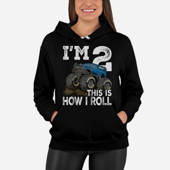 Kids Monster Truck Rally 2Nd Birthday Party Shirt - Second Bday Women Hoodie | Crazezy