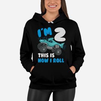 Kids Shark Monster Truck Birthday Party Toddler Is Two Years Old Women Hoodie | Crazezy UK
