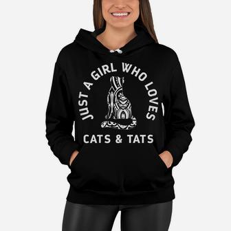 Womens Girl Who Loves Cats & Tats Cute Funny Tattoo Cat Gift Women Hoodie | Crazezy