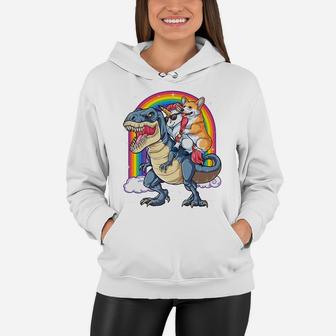 Corgi Unicorn Riding Dinosaur T Rex Gifts Boys Girls Rainbow Women Hoodie | Crazezy