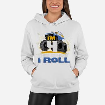 Kids I'm 4 Years Old This Is How I Roll Monster Trucks Women Hoodie | Crazezy AU