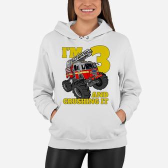 Kids Monster Fire Truck 3Rd Birthday Boy Toddler 3 Firefighter Women Hoodie | Crazezy CA