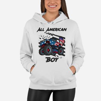 Kids Monster Truck Gift All American USA Flag - Boys 4Th Of July Women Hoodie | Crazezy