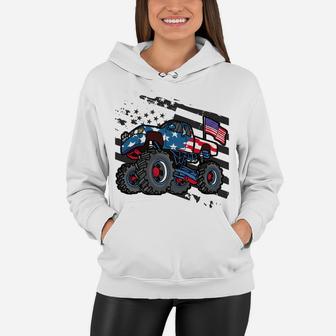 Monster Truck Gift All American Usa Flag - Boys 4Th Of July Sweatshirt Women Hoodie | Crazezy