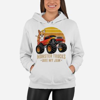 Vintage Monster Truck Corgi Dog Retro Sunset Boys Kids Gift Women Hoodie | Crazezy