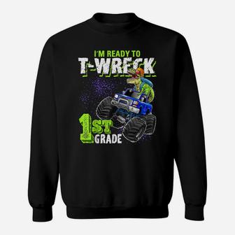 1St Grade Dinosaur Monster Truck Back To School Gift Boys Sweatshirt | Crazezy