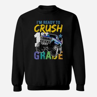 1St Grade Monster Truck Back To School Shirt Boys Gift Sweatshirt | Crazezy