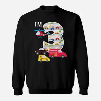 3Rd Birthday Fire Truck Police Car 3 Year Old Boys Sweatshirt | Crazezy