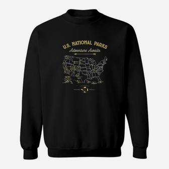 62 National Parks Map Gifts Us Park Vintage Camping Hiking Sweatshirt | Crazezy