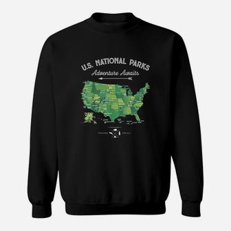 62 National Parks Map Gifts Us Park Vintage Camping Hiking Sweatshirt | Crazezy CA