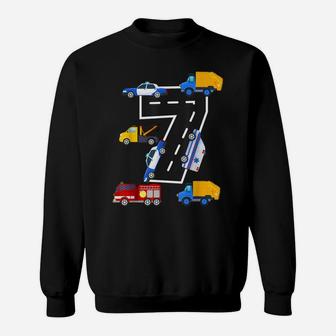 7Th Birthday Boys Fire Truck Police Car 7 Year Old Sweatshirt | Crazezy