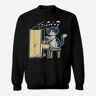 A Cute Cat Playing The Piano Funny Pianist Sweatshirt | Crazezy AU