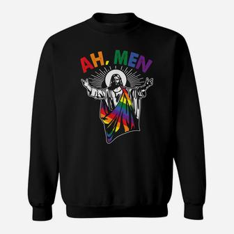 Ah Men Funny Lgbt Gay Pride Jesus Rainbow Flag Christian Sweatshirt | Crazezy