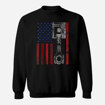 American Flag Piston Muscle Car Patriotic Vintage Sweatshirt | Crazezy