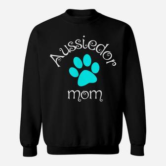 Aussiedor Mom Blue Dog Paw Gift Sweatshirt | Crazezy