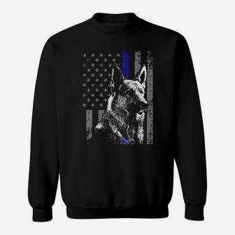 Back The Blue Thin Blue Line Flag K-9 German Shepherd Police Sweatshirt Sweatshirt | Crazezy