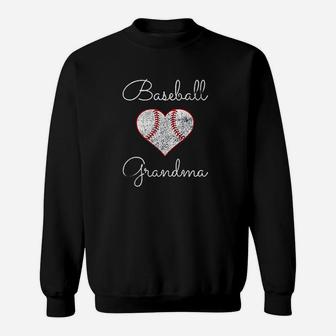 Baseball Inspired Grandma Distressed Ball Heart Sweatshirt | Crazezy