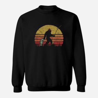 Bass Fishing Bigfoot In Trucker Hat Retro Sweatshirt | Crazezy