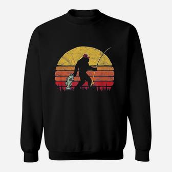 Bass Fishing Funny Bigfoot In Trucker Hat Retro Graphic Sweatshirt | Crazezy UK