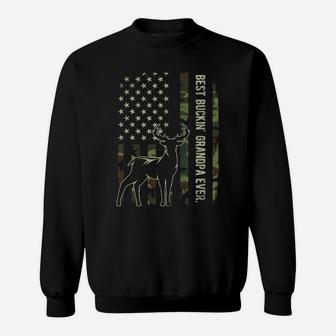 Best Buckin' Grandpa Ever Camo American Flag Deer Hunting Sweatshirt Sweatshirt | Crazezy DE