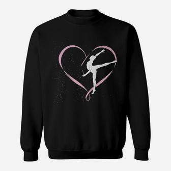 Big Girls Gymnastics Gymnast Heart Ribbon Love Youth Sweatshirt | Crazezy