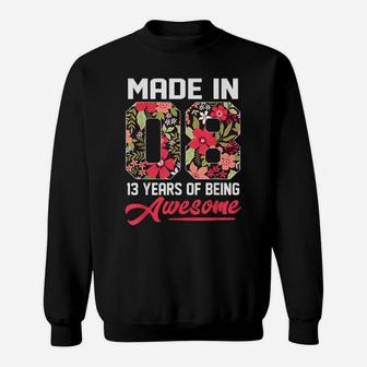 Born In 2008 13 Years Old 13Th Birthday Gift For Girls Women Sweatshirt | Crazezy