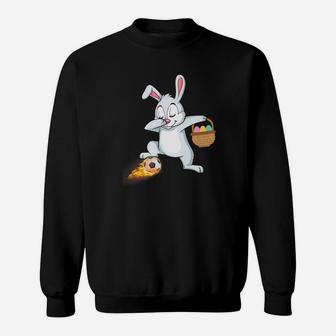 Bunny Rabbit Easter Eggs Dabbing Playing Fire Soccer Sweatshirt | Crazezy AU