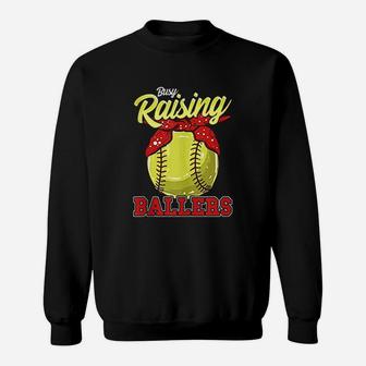 Busy Raising Softball Ballers Sports Mom Sweatshirt | Crazezy CA