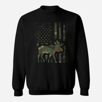 Camo American Flag Moose Hunting Gift For Hunter Moose Lover Sweatshirt | Crazezy