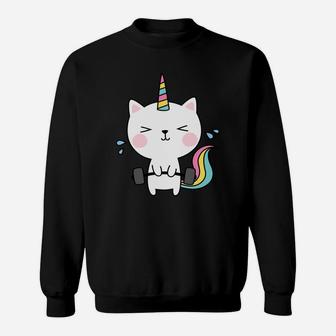 Cat Unicorn Workout Gym Rainbow Caticorn Cute Shirt Sweatshirt | Crazezy