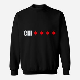 Chicago Chi With 4 Red 6 Corner Stars Of The Chicago Flag Sweatshirt Sweatshirt | Crazezy