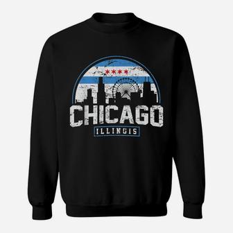 Chicago Illinois Flag Tees Vintage Skyline Shirt Men Women Sweatshirt | Crazezy