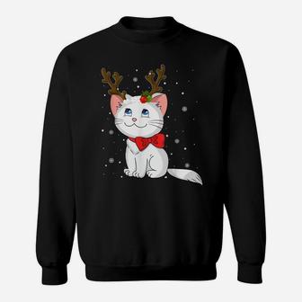 Christmas Cat Reindeer Antlers Gift For Men Women Boys Girls Sweatshirt | Crazezy