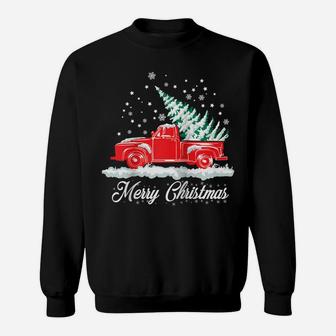 Christmas Classic Old Red Truck Classic XMAS Tree Raglan Baseball Tee Sweatshirt | Crazezy UK