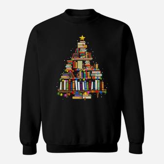 Christmas Library Tree Gift For Librarian And Book Lover Sweatshirt Sweatshirt | Crazezy