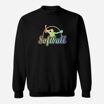 Cute Softball Gift Teen Girl Pitcher Cool Soft Rainbow Color Sweatshirt | Crazezy