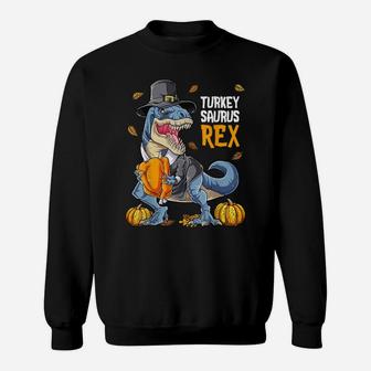 Dinosaur Thanksgiving Boys Turkey Saurus T Rex Pilgrim Kids Sweatshirt | Crazezy
