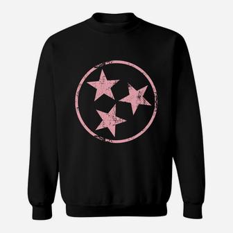 Distressed Pink 3 Star Tn Flag Fun Pink Tennessee State Flag Sweatshirt Sweatshirt | Crazezy