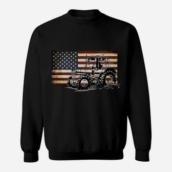 Farm Tractor Usa Flag Patriotic Vintage Farmer Farming Gift Sweatshirt Sweatshirt | Crazezy
