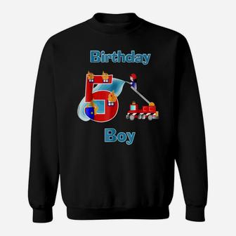 Fireman And Fire Truck, Birthday Boy, 5Th Birthday T-Shirt Sweatshirt | Crazezy