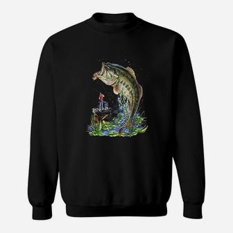 Fishing Graphic Large Mouth Bass Fish Gift Sweatshirt | Crazezy