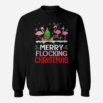 Flamingo Noel Hats Dancing On Snow Merry Flocking Christmas Sweatshirt | Crazezy CA