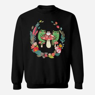 Frogs Drinking Tea Mushroom Cute Cottagecore Aesthetic Frog Sweatshirt | Crazezy