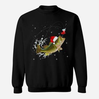 Funny Bass Fishing Santa Hat Christmas Pajama Fishermen Gift Sweatshirt | Crazezy