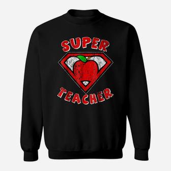 Funny Cute Distressed Super Teacher Superhero Apple Shirt Sweatshirt | Crazezy DE