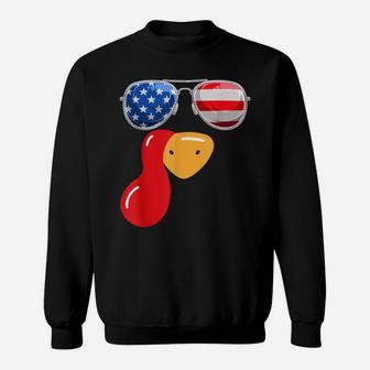 Funny Cute Turkey Face Thanksgiving American Flag Sunglasses Sweatshirt | Crazezy