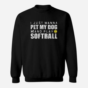Funny Girls Softball Puppy Dog Lover Gift Sweatshirt | Crazezy DE