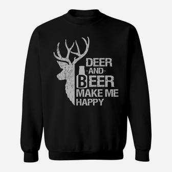Funny Hunting T Shirt Deer And Beer Make Me Happy Man Women Sweatshirt | Crazezy UK