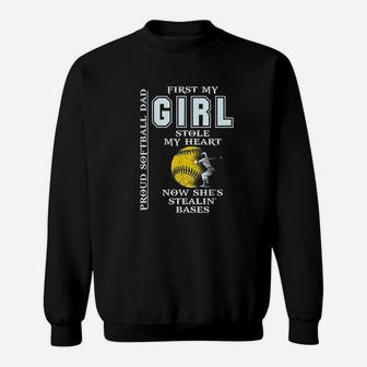 Funny Proud Softball Dad Girl Stole My Heart Sweatshirt | Crazezy UK